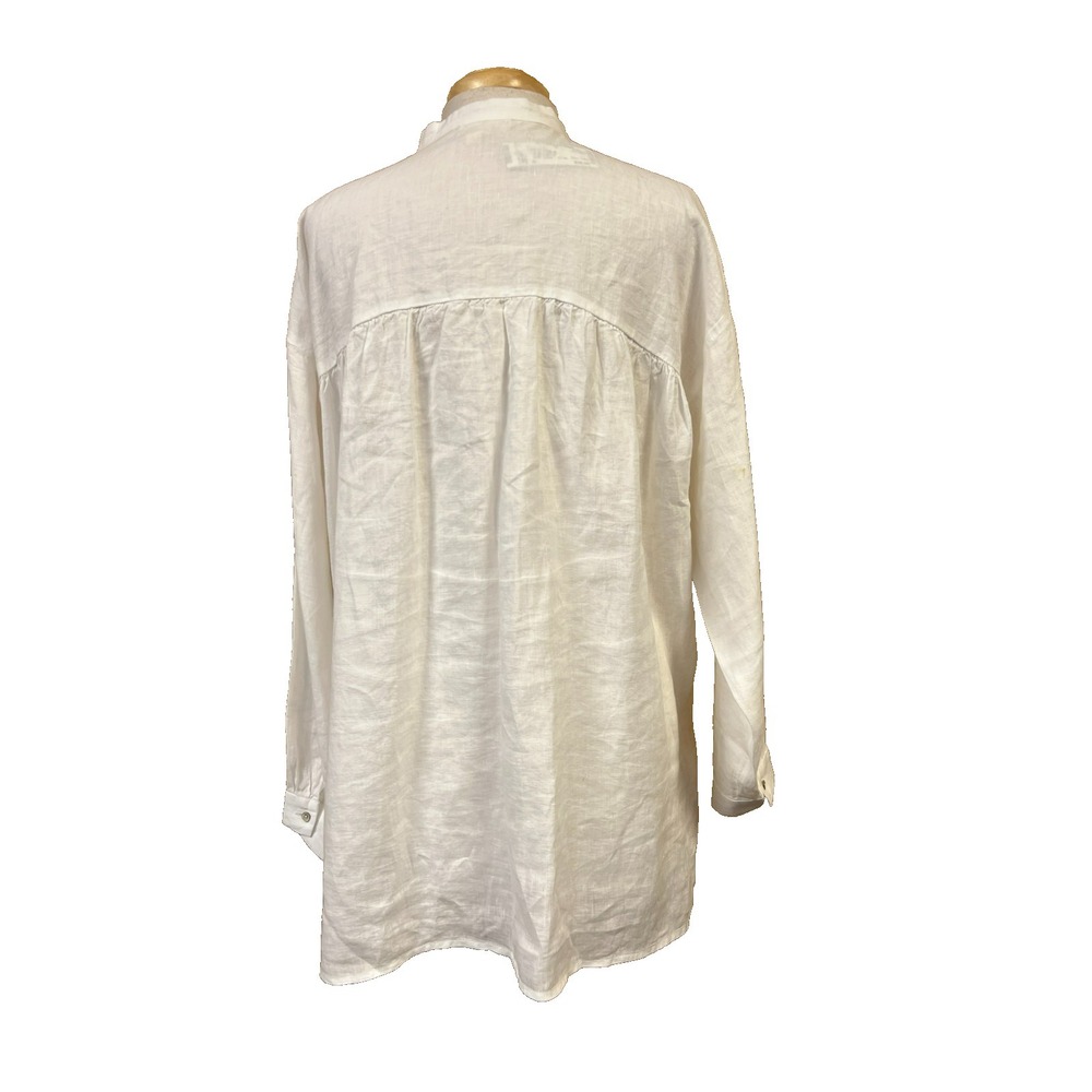 Eileen Fisher Over Size Button Up Blouse White Linen Long Drop Shoulder Sleeve M - Picture 3 of 11